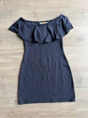 Susana Monaco Off-Shoulder Ruffle Navy Bodycon Dress - size small